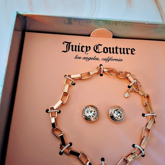 💥 Juicy Couture Y2K Jewelry Set – Gold Chain Bracelet & Crystal Stud Earrings - Picture 7 of 7
